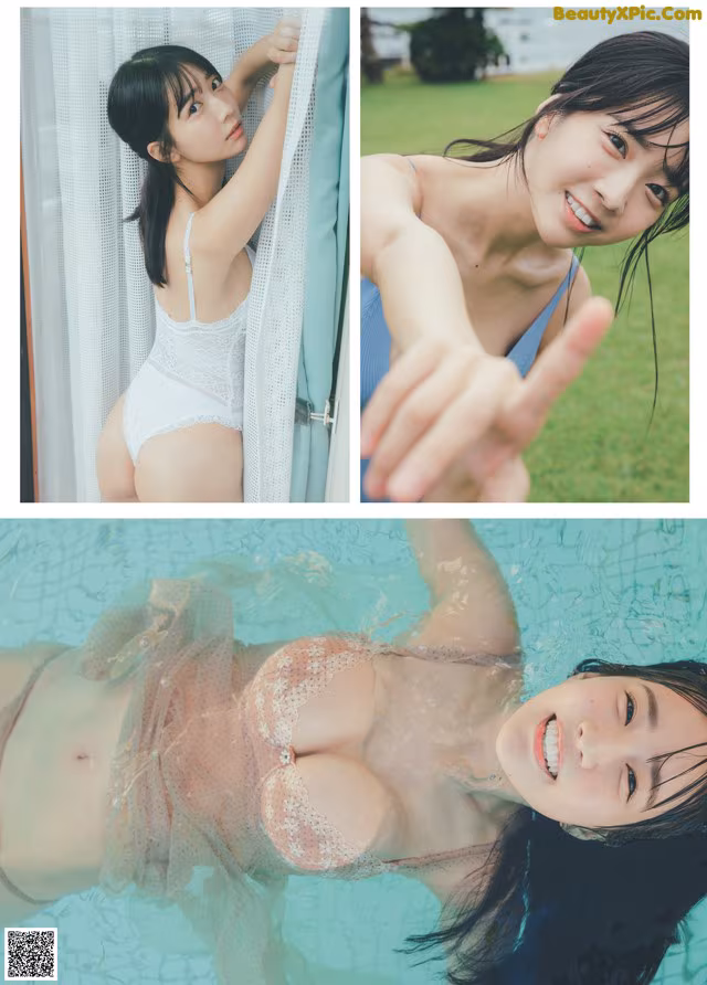 A woman in a white bathing suit in a pool.
